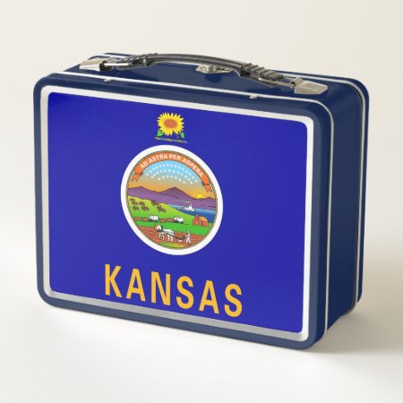 Metal Stainless Lunchbox With Flag Of Kansas