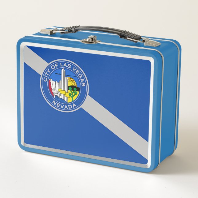 Metal Stainless Lunchbox with flag of Las Vegas (Front)