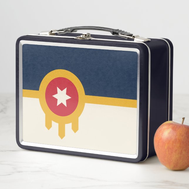 Metal Stainless Lunchbox with flag of Tulsa City (In Situ)