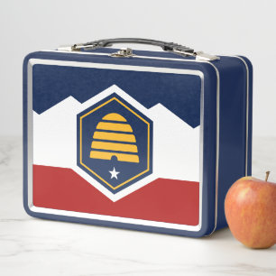 Metal Stainless Lunchbox with flag of Utah, USA