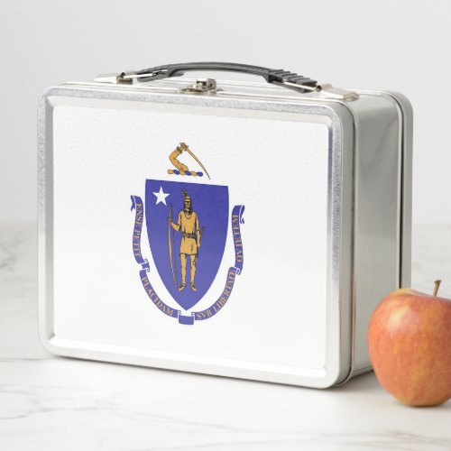 Metal Stainless Lunchbox with Massachusetts flag