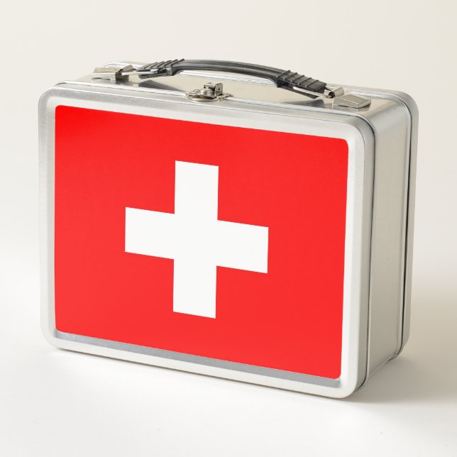 Metal Stainless Lunchbox with Switzerland flag (Front)