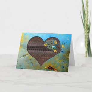 Metal Steampunk and Aqua Valentine Holiday Card