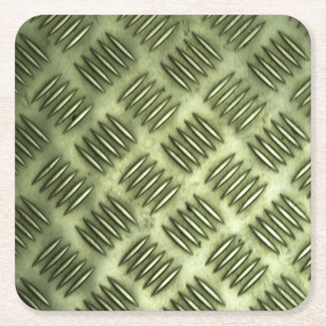 Metal Steel Checkered Flooring Diagonal Texture Square Paper Coaster (Front)