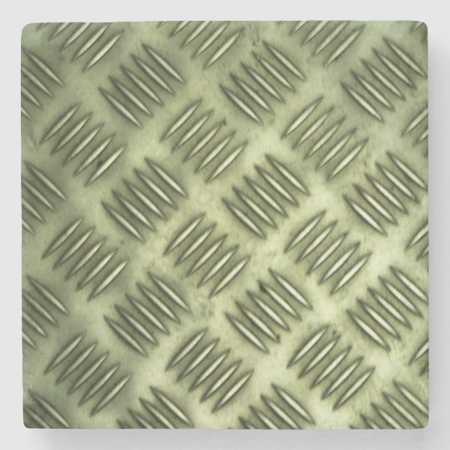 Metal Steel Checkered Flooring Diagonal Texture Stone Coaster (Front)