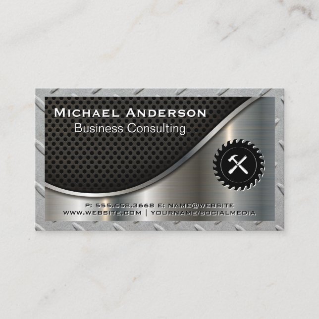 Metal | Steel | Saw and Hammer Business Card (Front)