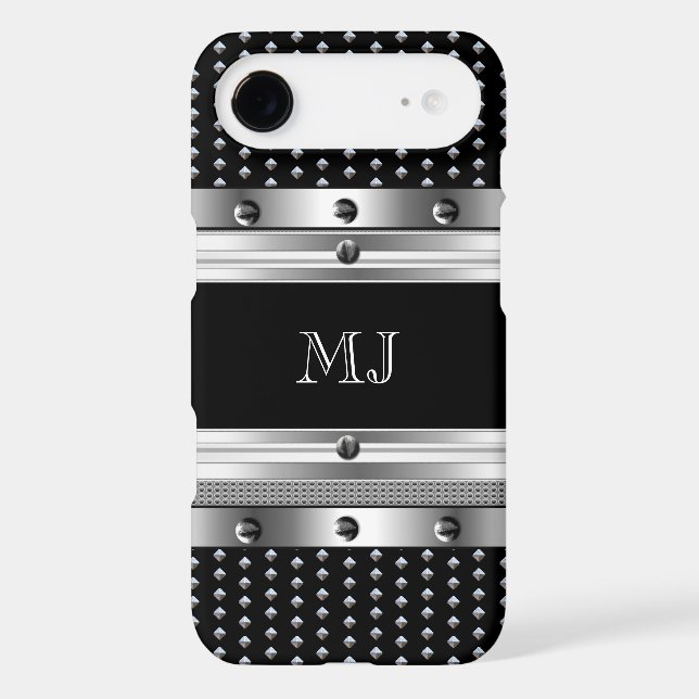 Metal Studs Metal look Chrome Monogram Case-Mate iPhone Case (Back)