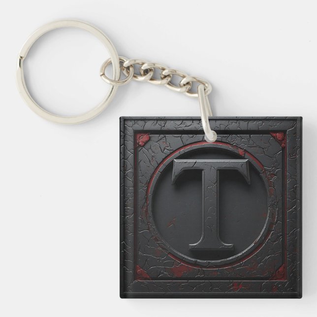 🛡️ Metal T Monogram Shield Emblem Red Accent 🔑 Keychain (Front)