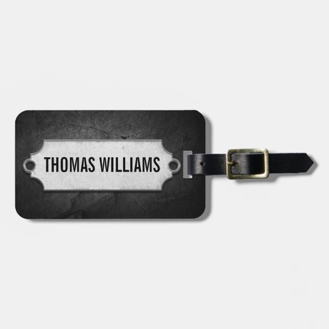 Metal Tag On Black Slate Rock (Front Horizontal)