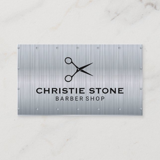 Metal Texture Rivets | Scissors Icon Background Business Card (Front)