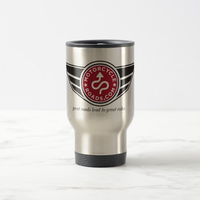 Metal travel mug with red MCR logo (Center)