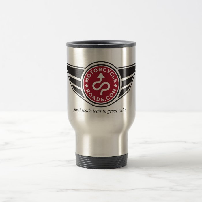 Metal travel mug with red MCR logo