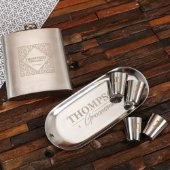 Metal Tray & Shot Glass Set with 18 oz. Hip Flask (Front)