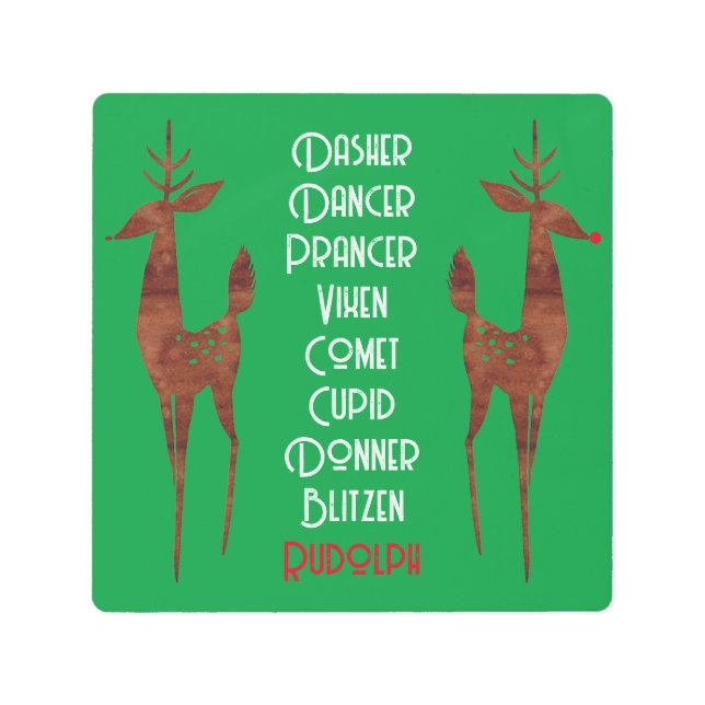 Metal Wall A -  Santa's Reindeer -Rudolph Red Nose Metal Print (Front)