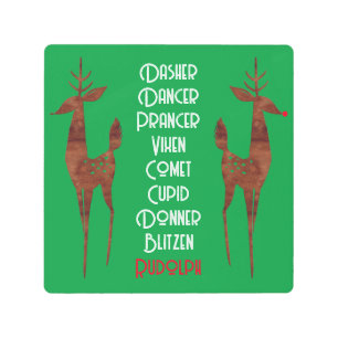 Metal Wall A - Santa's Reindeer -Rudolph Red Nose Print