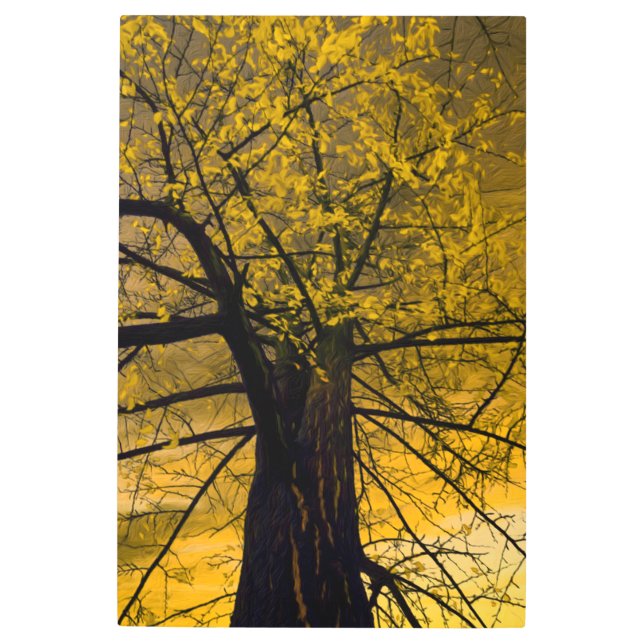 Metal Wall Art Fall Yellow Tree Painting (Front)