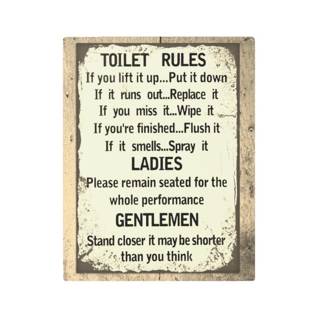 Metal Wall Art - Toilet Rules (Front)
