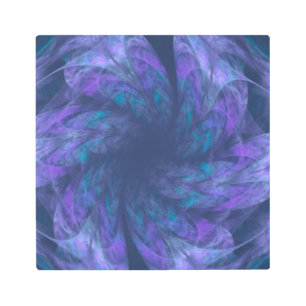 Metal Wall Art Transparent Blue Petals Fractal
