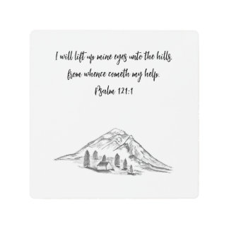 Metal Wall Art with mountains sketchand verse