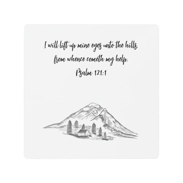 Metal Wall Art with mountains sketchand verse (Front)