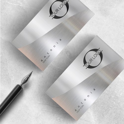 Metal Wave Logo Two_Tone Silver ID809 Business Card