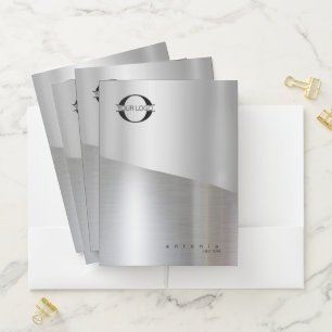 Metal Wave Logo Two-Tone Silver ID809 Pocket Folder