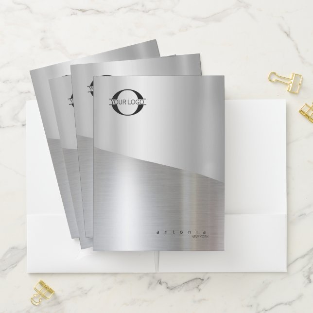 Metal Wave Logo Two-Tone Silver ID809 Pocket Folder (In Situ)