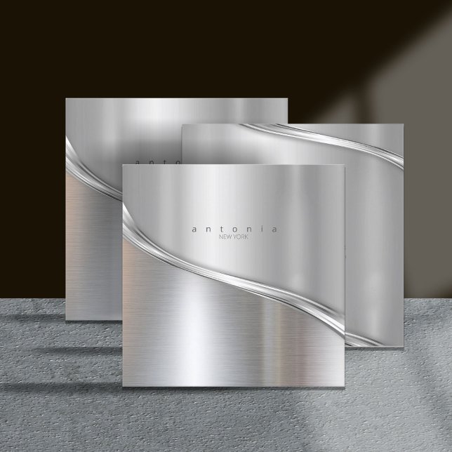 Metal Wave Two-Tone Silver Sq ID806 Square Business Card (Creator Uploaded)