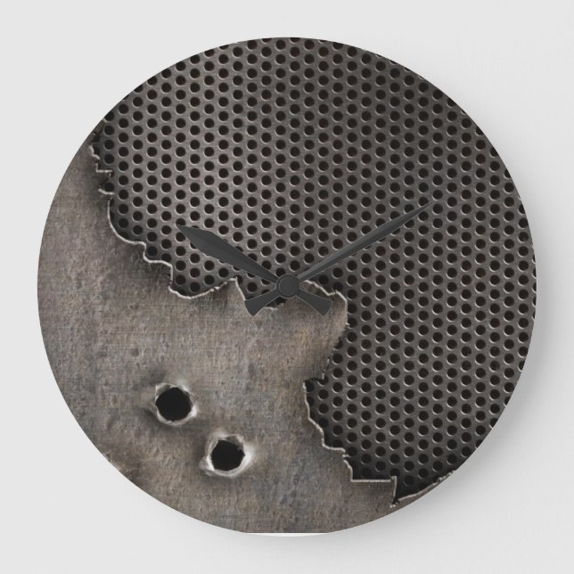 Metal with bullet holes background large clock (Front)