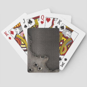Metal with bullet holes background poker cards