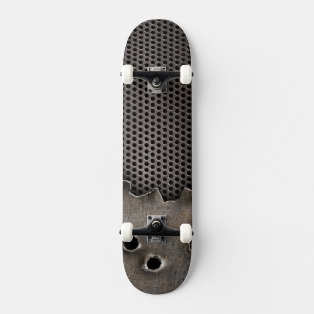 Metal with bullet holes background skateboard deck (Front)