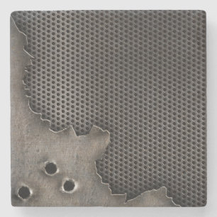 Metal with bullet holes background stone coaster