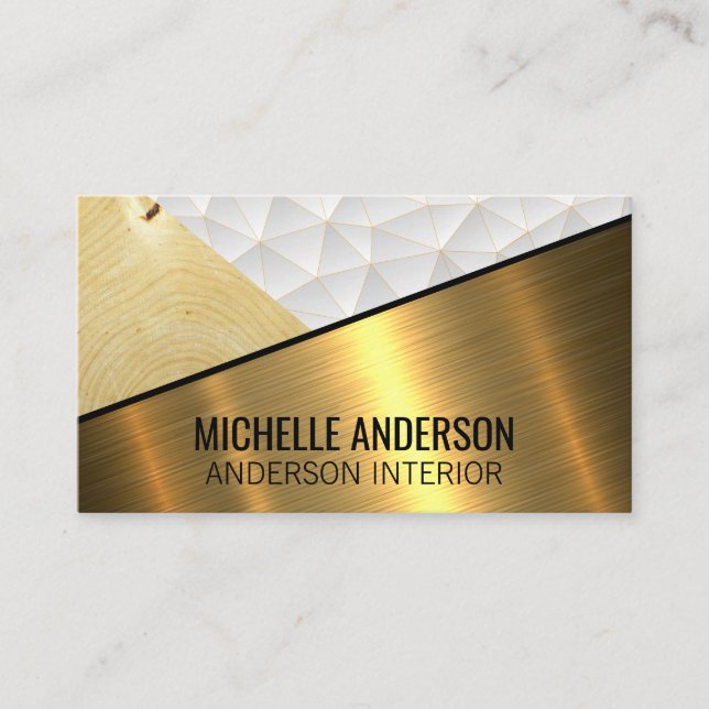 Metal Wood Geometric Color Block Business Card (Front)