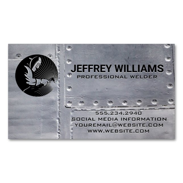 Metal Worker Welding | Metal Rivets Business Card Magnet (Front)