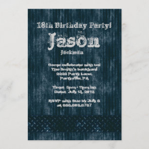 Metal Worn Grunge Denim Birthday Party Invitation