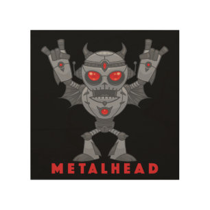 Metalhead - Heavy Metal Robot Devil - With Text Wood Wall Art