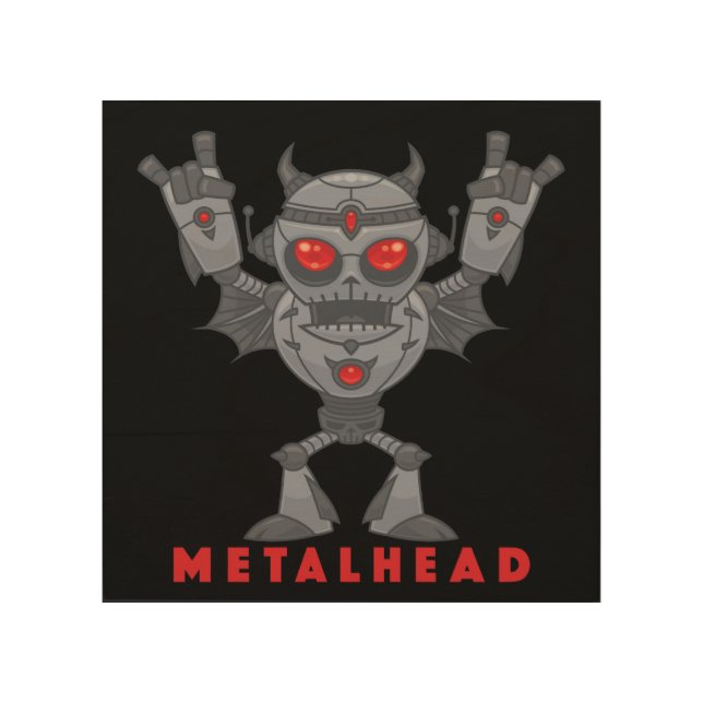 Metalhead - Heavy Metal Robot Devil - With Text Wood Wall Art (Front)