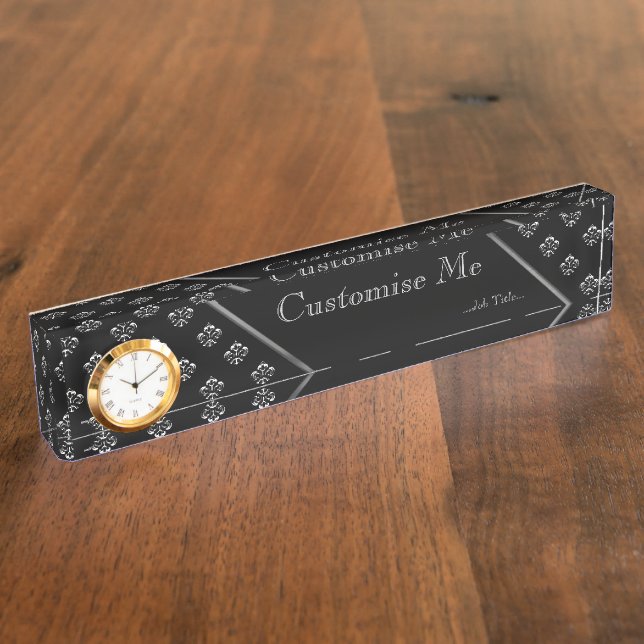 Metalic Fleur de lis (Silver) Desk Name Plate (Side)