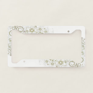 Metalic Gold and White Floral License Plate Frame