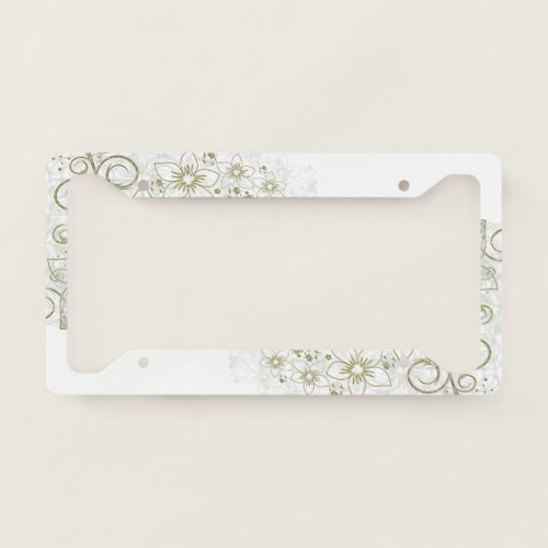 Metalic Gold and White Floral License Plate Frame