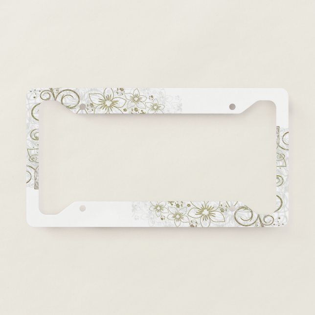 Metalic Gold and White Floral License Plate Frame (Front)