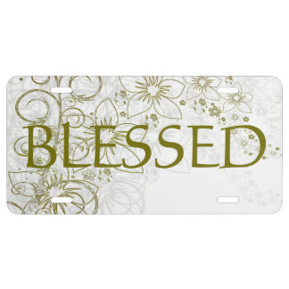 Metalic Gold Flower License Plate