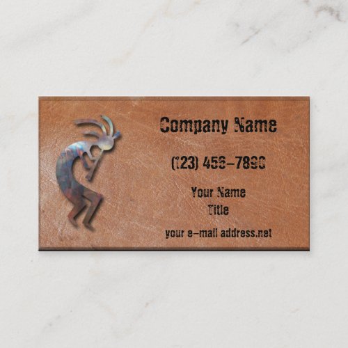 Metalic Kokopelli Aged Leather Business Card