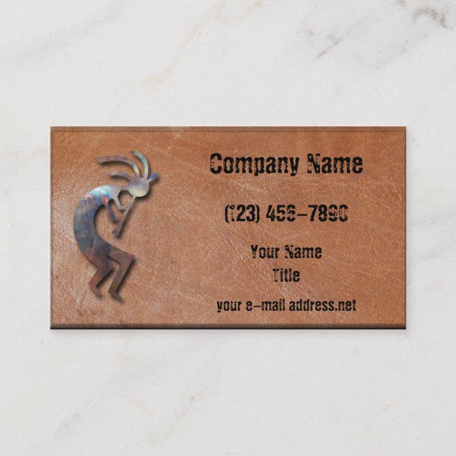 Metalic Kokopelli Aged Leather Business Card (Front)