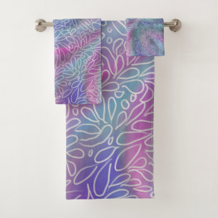 Metalic mermaid colors with abstract paisleys show bath towel set