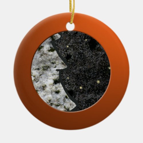 Metalic Orange Circle and Granite Rock Ceramic Ornament