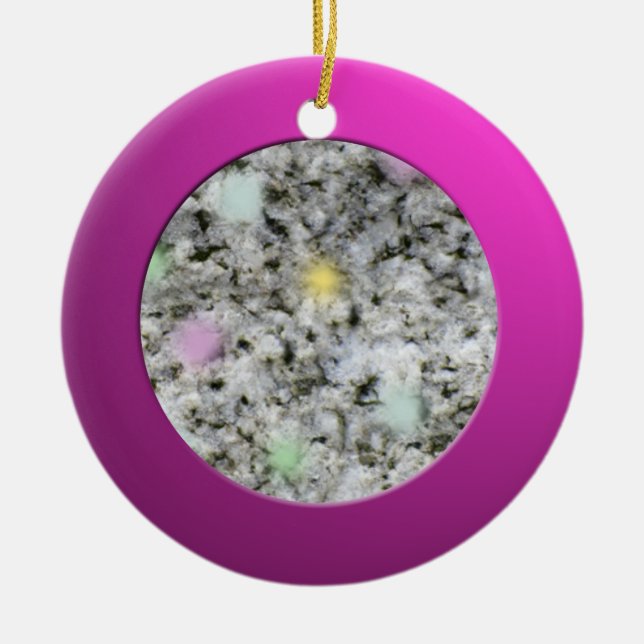 Metalic Pink Circle and Pastel Granite Rock Ceramic Ornament (Front)