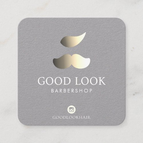 Metalic Silver and Golden Mustache Hair Barber Square Business Card