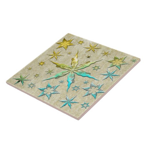 metalic starfishs embossed texturized cool sweet  ceramic tile