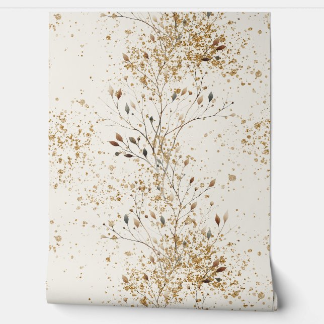 Metalic style branch mid century gold glitter wallpaper  (Unrolling)